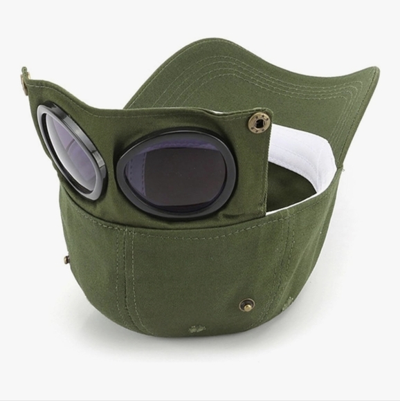 Handmade Baseball Cap With Attached Sunglasses Khaki Green OS - Picture 14 of 15